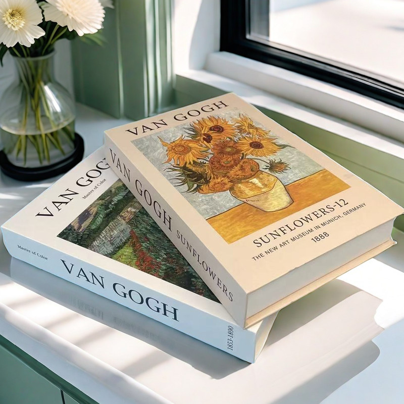 Van Gogh Monet Fake Book Painting Decorative Books Storage Box Sunflower Water Lily Coffee Table