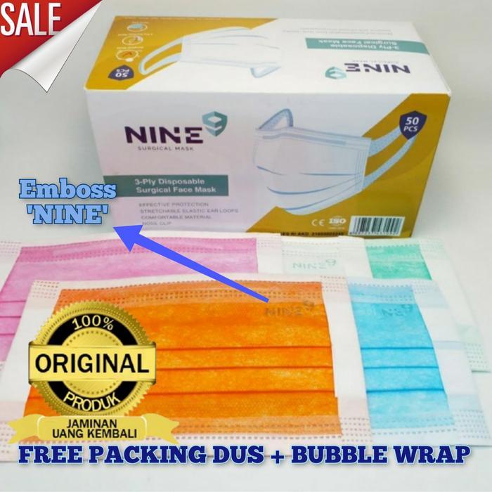 ASLI NINE Masker Surgical Face Mask 3 Ply model Tali Lebar isi 50pcs READY STOCK