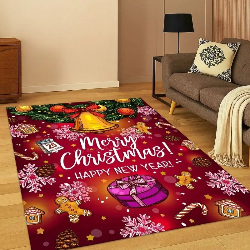 Selamat Natal Tema Karpet Rusa Santa Claus Pola Anti-Slip Lantai Tikar untuk Ruang Tamu Festival Dek