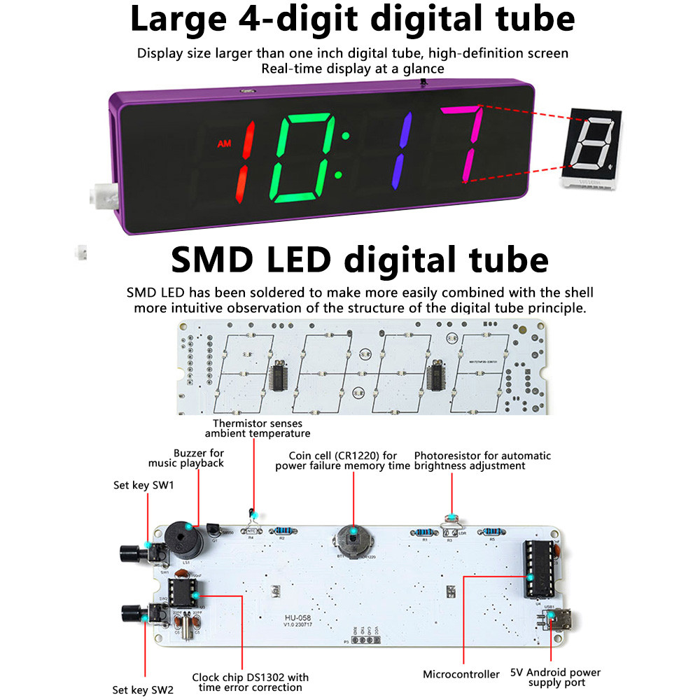 Electronic Clock DIY Kit LED Microcontroller Soldering Exercise Practical Training Production