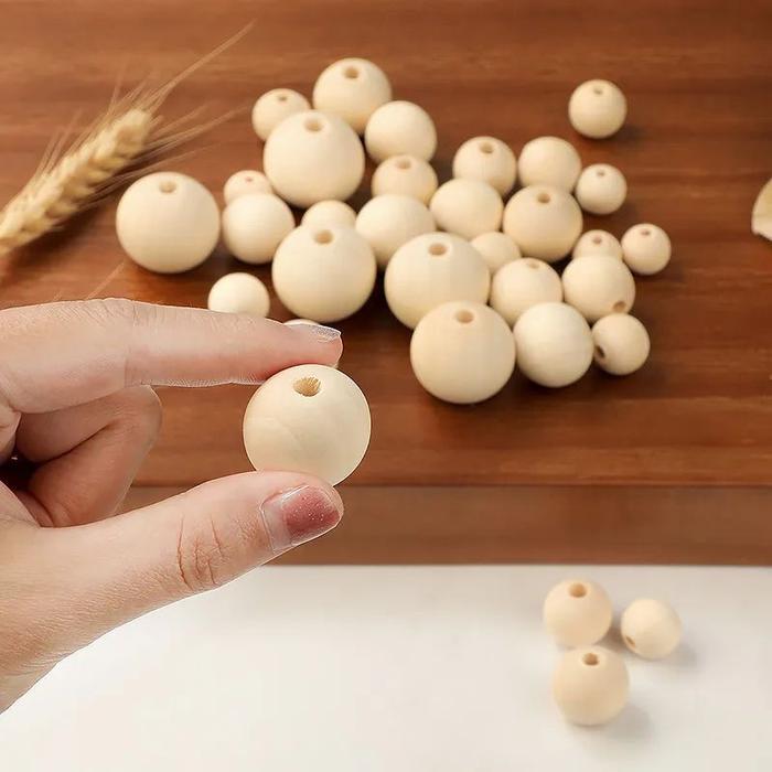 Isi 100pcs Manik Manik Kayu Halus Manik Kayu Bulat Manik Kayu Bulet Natural Bola Kayu Original