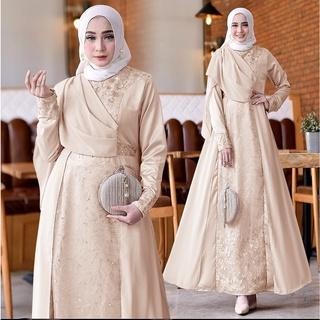 k468 Gamis Saffiya Baju Muslim Wanita Jumbo Gamis Brukat Tile Remaja Dewasa Fashion Gamis