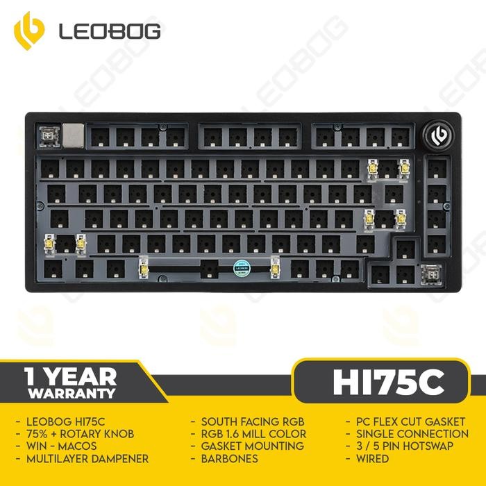 Terlaris Leobog HI75C Black - Barebone Keyboard 75% - CNC Aluminum - Gasket Mount - RGB - Hotswap -