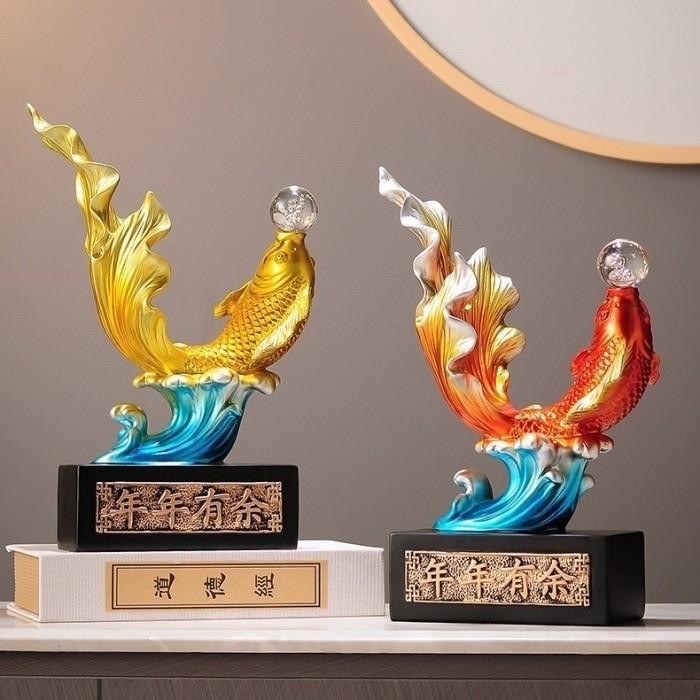 Ready Patung Pajangan Ikan Koi / Dekorasi Ruangan Pajangan Rak Gold