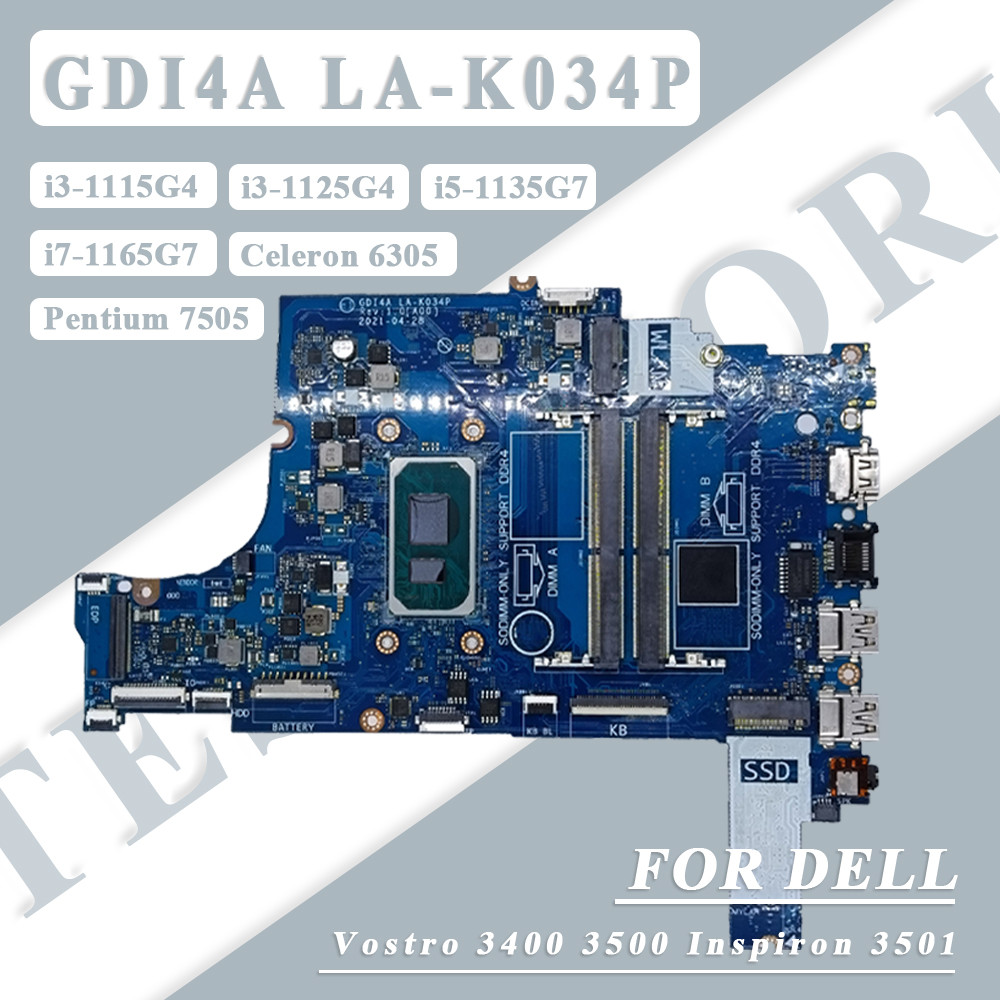 Casing Laptop GDI4A LA-K034P For Dell Vostro 3400 3500 Inspiron 3501 Laptop Motherboard i3/i5/i7-11t
