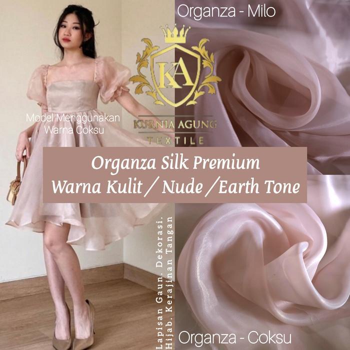 Organza Polos Satin Silk Murah Mewah Premium warna Kulit NUDE Earth tone Bahan Outer Kebaya Gamis