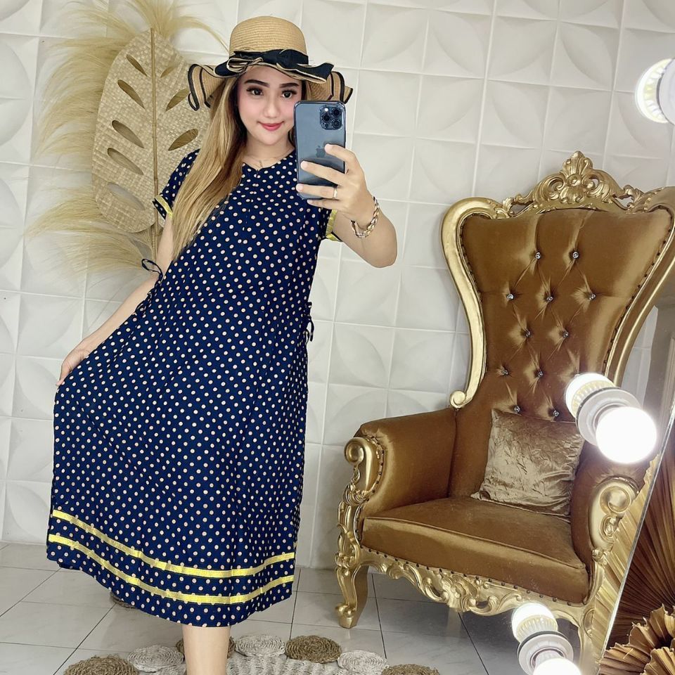 Daster Arab Promo Busui Pendek Motif Polkadot Pita Model Payung Dress Cantik Mewah Kekinian 2021 Vir
