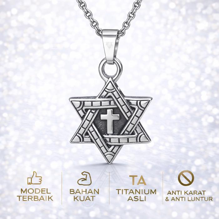 TERLARIS Kalung Salib Bintang Daud / Kalung Salib Titanium / Aksesoris Rohani