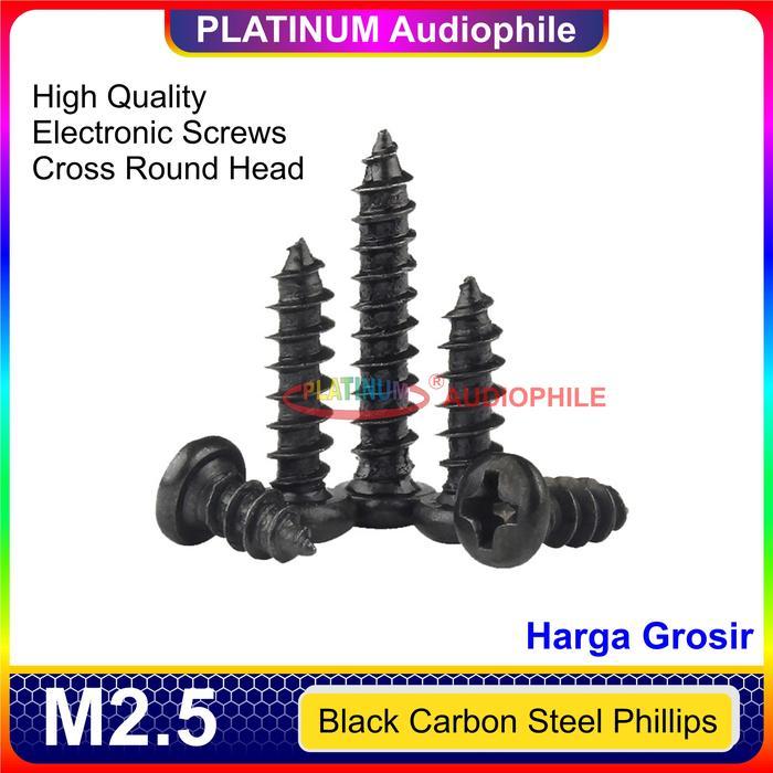 NEW Sekrup Hitam M2.5 100pcs Speaker Baut Skrup kasar lancip tajam Carbon Steel