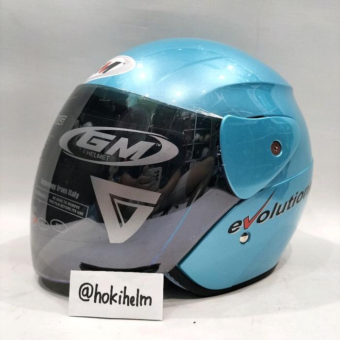 HELM GM EVOLUTION SOLID ICE BLUE KACA PELANGI ORIGINAL HELM HALF FACE