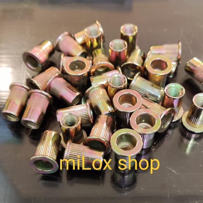 Rivet Nut M6 Besi Kuning Bibir Tebal Isi 100 Pcs Terbaru 