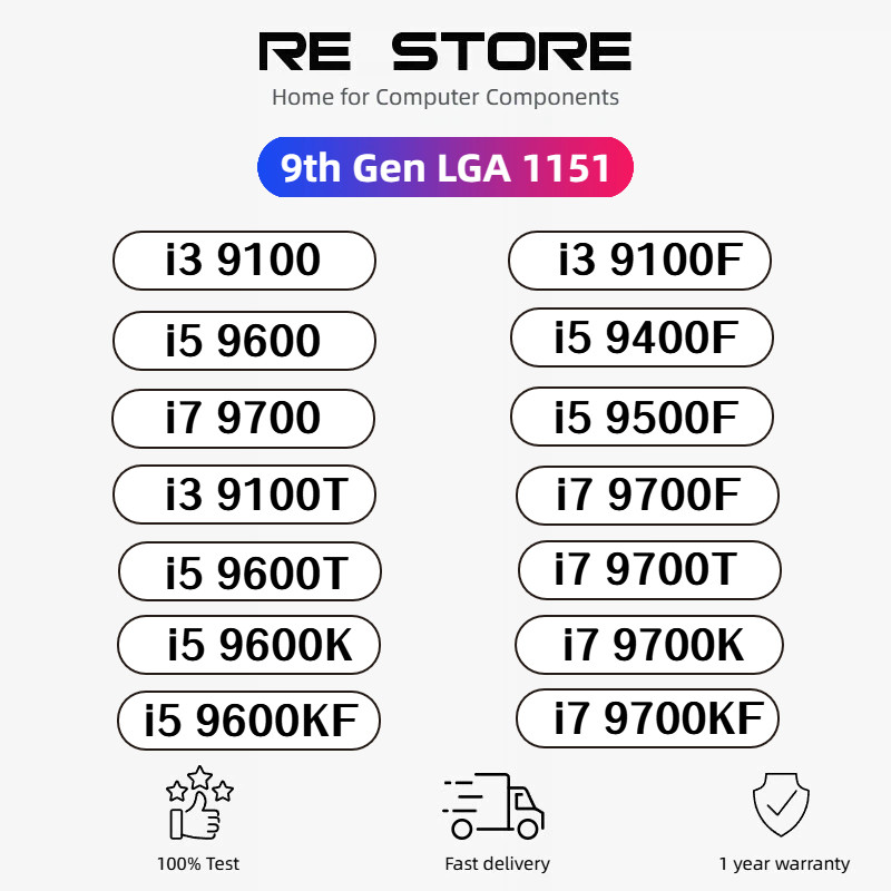 i3 9100 9100F i5 9600 9400F 9500F i7 9700 9700F 9700T 9100T 9600T 9600K 9700K 9600KF 9700KF Core 9th