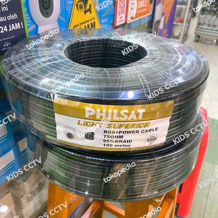 KABEL CCTV COAXIAL PHILSAT RG 6 + POWER 100 meter HITAM