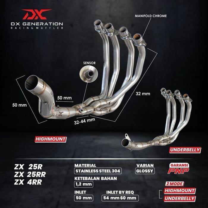 Knalpot Dx Pro Race Carbon fullsystem ZX25R - header glossy