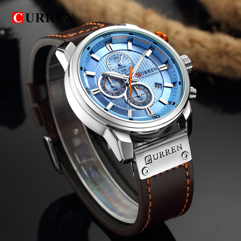 CURREN 8291 Mens Quartz Chronograph tch Casual Leather Military Sport Fashion Gentleman Wristtch