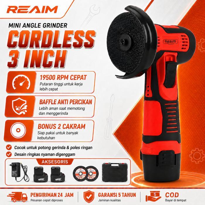 Promoo REAIM Gerinda Mini Baterai 3 Inch 19500RPM Mesin Gerinda Mini Cordless Gerinda Baterai 3 in 1