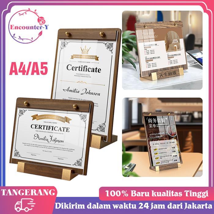 A4/A5 Menu Holder Kayu Menu Stand Display Menu Stand Menu Wood Sign Holder