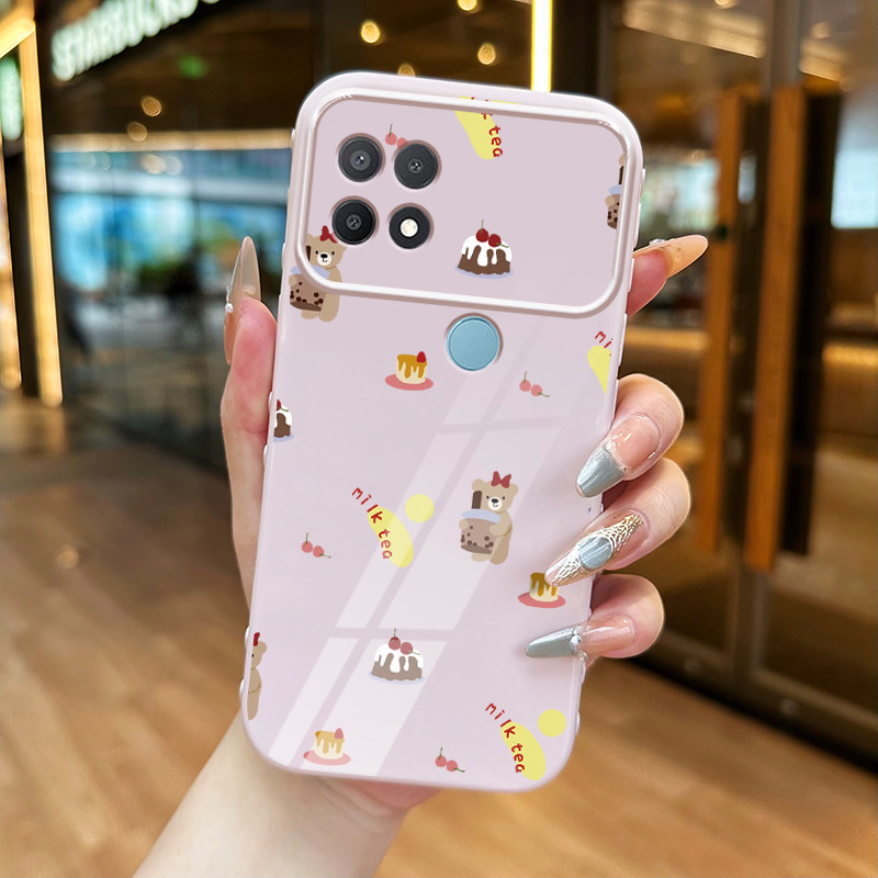 Casing Hp untuk OPPO A15 A15s A35 4G Case Beruang Lucu Pegang Boba Kue Kasing silikon Cesing untuk P