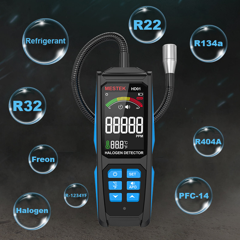 Freon Halogen Gas Analyzer R22 R32 R123a R134a R404a R410a Refrigerant Leak Detector 0-1000PPM Air