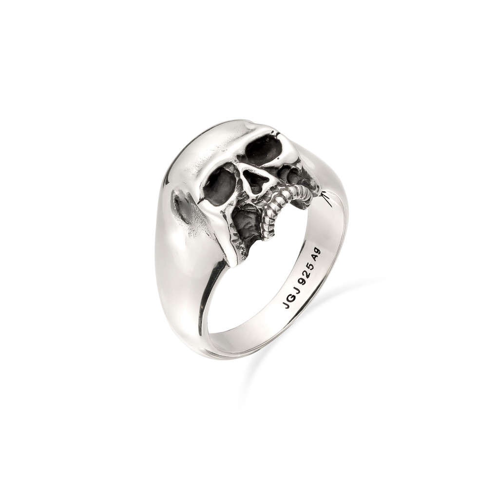 Kuzzoi Cincin Signet Pria Perak 925 Tengkorak Anti Alergi Original Classic Premium