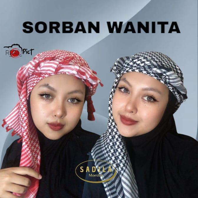 Sorban Wanita Motif Palestina / Kerudung Sorban Hijab Style Turki Premium