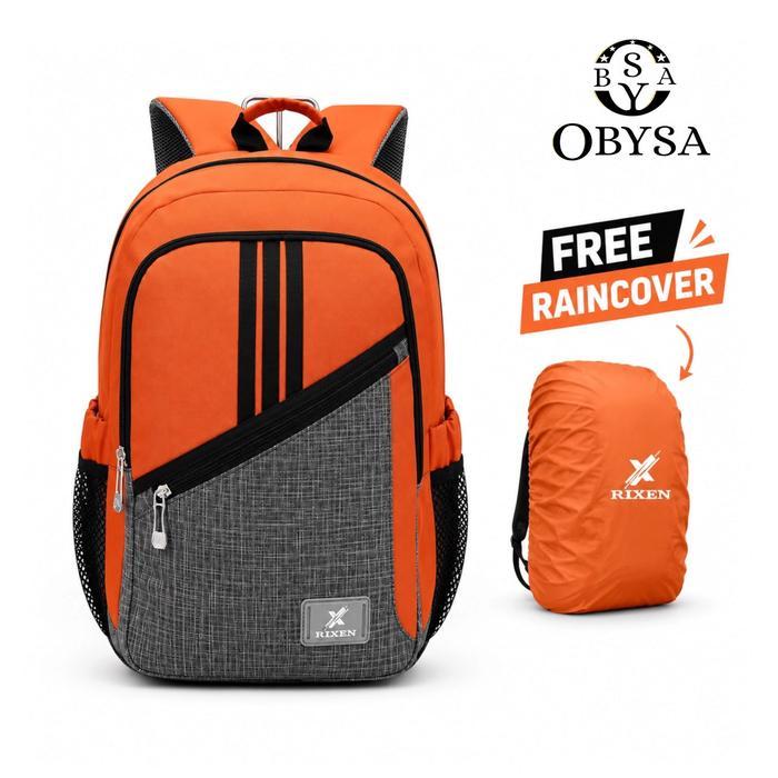 Tas Ransel Backpack RIXEN Tas Sekolah Kuliah Kerja Laptop - Bahan Cordura FREE Raincover Jahitan