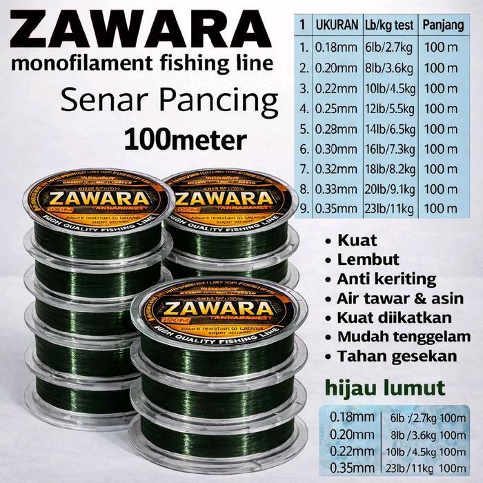 Senar Pancing Zawara Senar Pancing Hijau Lumut 100 Meter 100% Nilon Super Kuat Anti Keriting