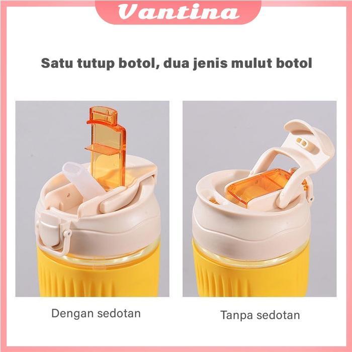 Gelas Tumbler Kaca Bening / Gelas Mug Gelas Kaca dengan Tutup Anti Tumpah 400ml / Botol Minum Kaca