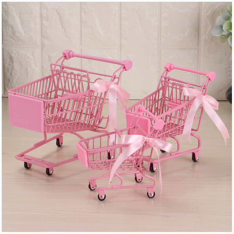 Ins Girl Pink iron shopping cart Mini collection basket Trolley Home table top cosmetics jewelry col