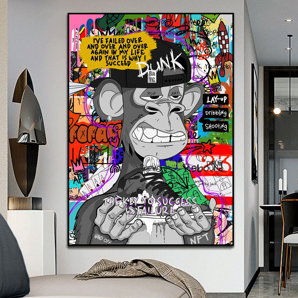 Pop Art Street Graffiti NFT Monkey Canvas Painting Print Poster Home Decor Wall Art Picture For Livi