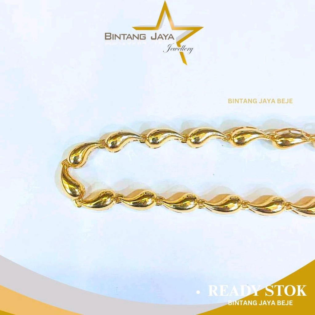 Gelang Emas Asli Rantai Tetes Air (8K) - 3,18gr - Panjang 15,5cm EXT - Detail mata putih menawan sia