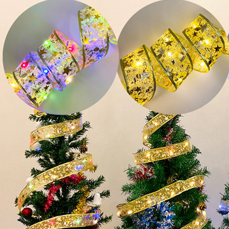 10M/5M/2M Christmas LED Ribbon Fairy Lights String DIY Bows Light String Christmas Tree Ornaments
