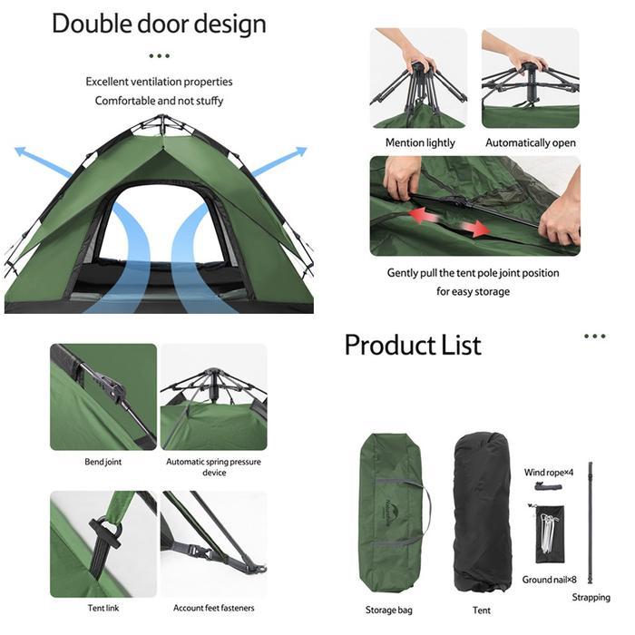Naturehike NH21ZP008 4P Tenda Camping Otomatis 4 Orang