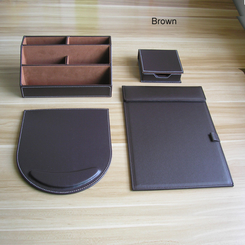 PU leather wood multifonctional desk stationery organizer holder note memo case office desk statione