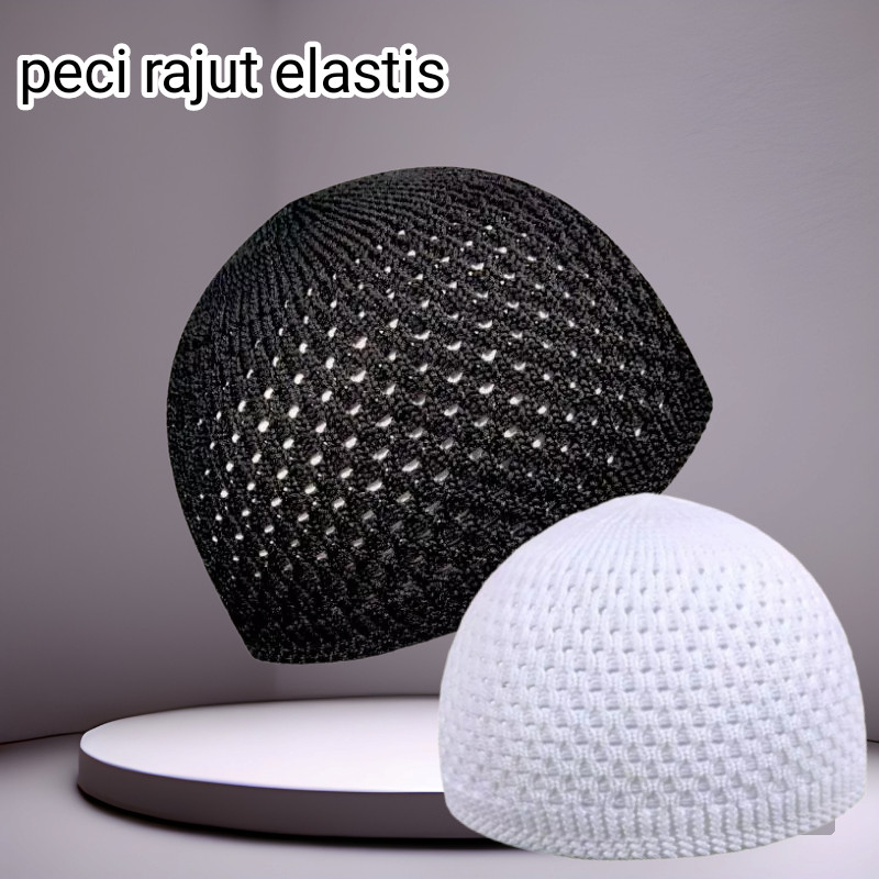 Peci Rajut Dewasa / Peci Haji / Peci Putih / Kopiah Rajut