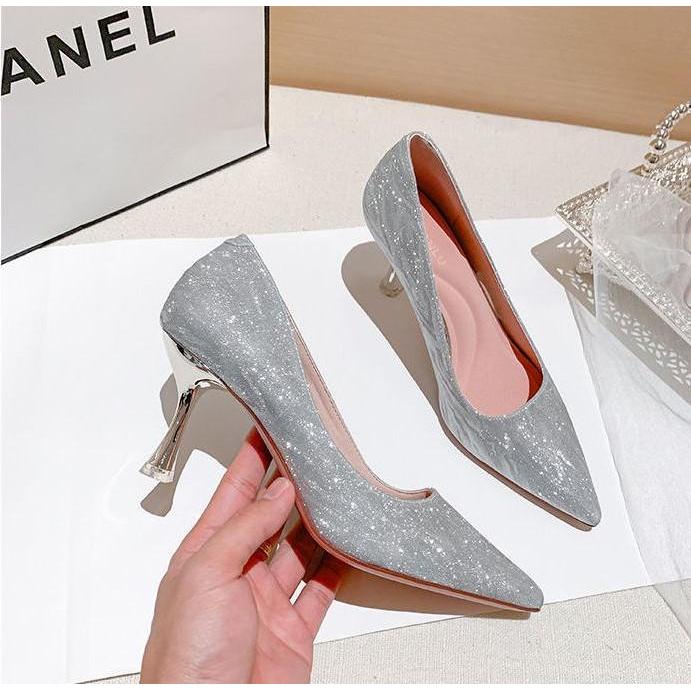 Grosir 912 - Heels 8Cm - Size 34-39 - Glitter Stiletto Heels - Hak Tinggi Rosegold - Hak Tinggi