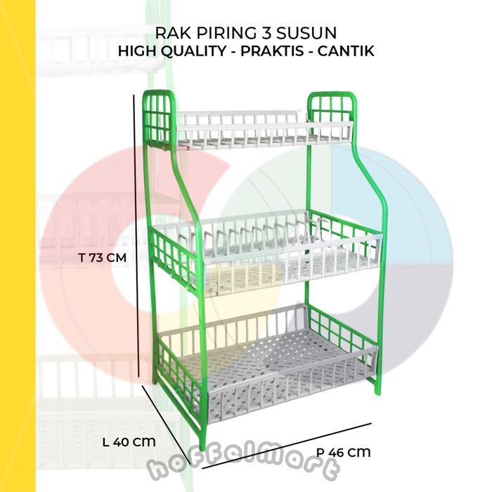 (Cod) Rak Piring Plastik Susun 3 Camelia Dx - Rak Piring Dapur Cantik - Terdapat Mur Baut Dan
