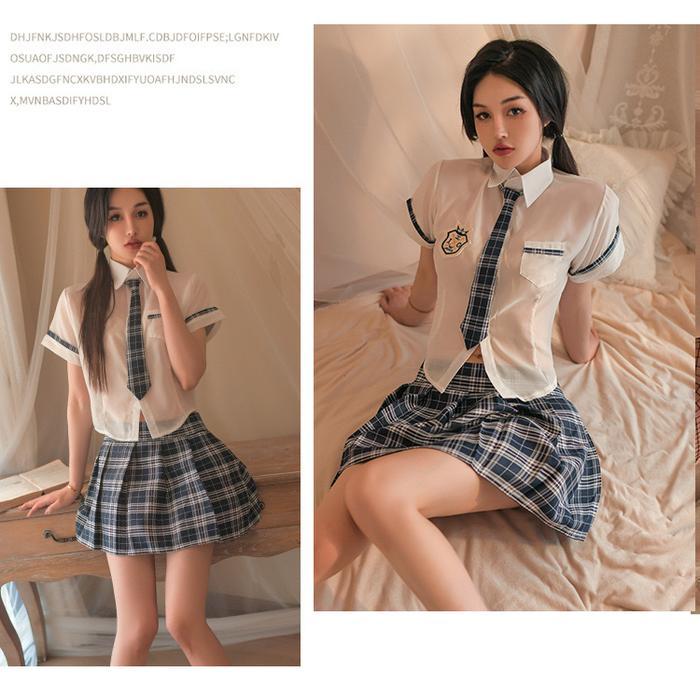 Lingerie Cosplay Sexy Costume Student Set Lingerie Bahan Sifon A2630 - Putih, M