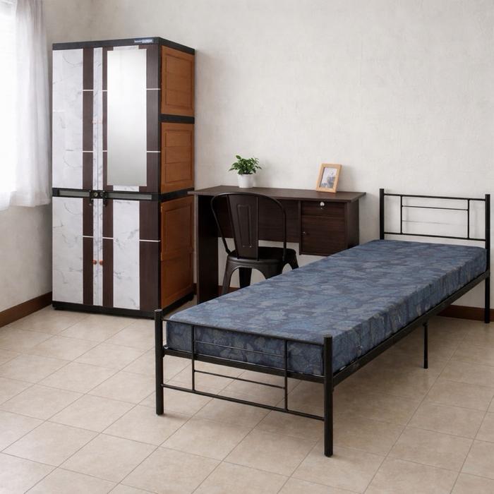 Paket Kamar Kost Lemari Plastik 2 pintu Bestplast Ranjang Besi 90x200 Orbitrend Kasur Busa Olympic
