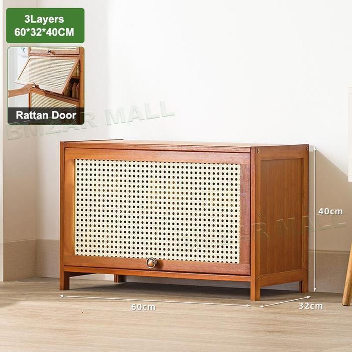 Ada Stok KENS-Lemari Sepatu Bambu dan Rotan Imitasi Kayu Solid 3L -LEHUAN Furniture lemari sepatu