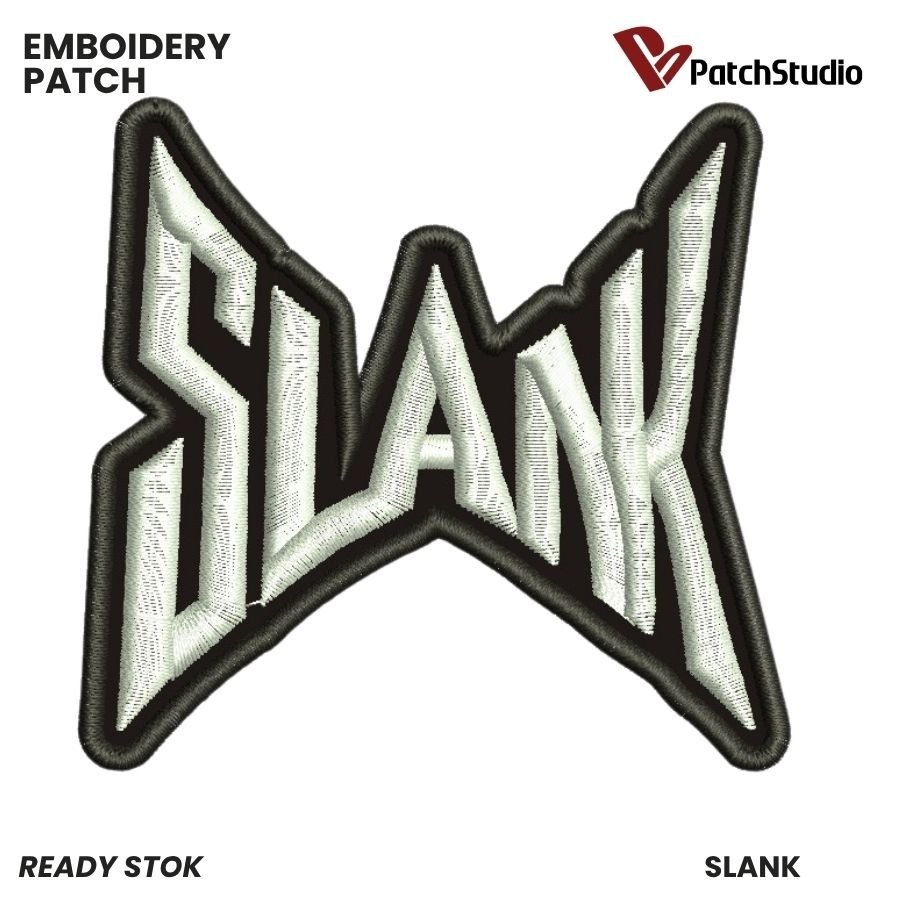 PATCH BORDIR LOGO SLANK PUTIH LIST HITAM V2 AKSESORIS EMBLEM UK STANDAR EMBROIDERY | STUDIO-73