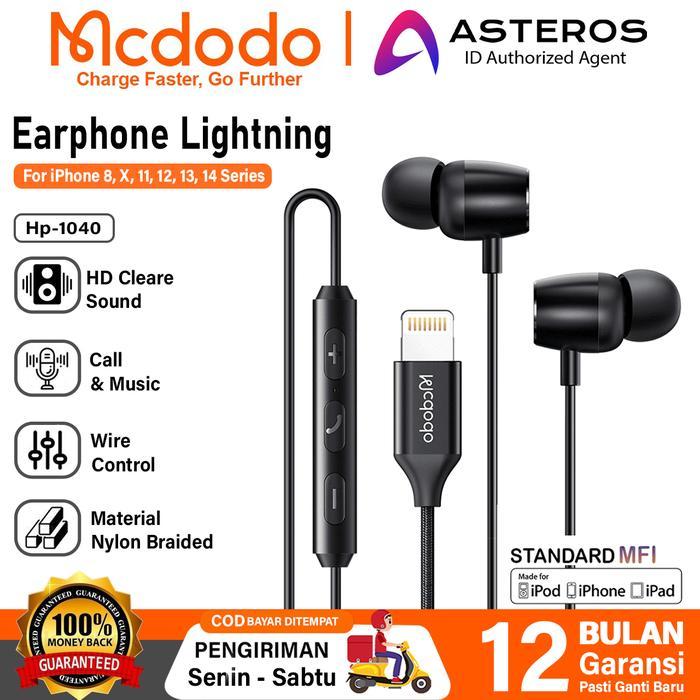 Handsfree Earphone Lightning Iphone 11 12 13 14 Mcdodo Audio + Mic + Call Terbaru !!!