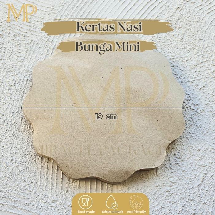 Kertas Nasi Bunga Bulat Coklat Mini Biru 19cm Elang Mas / Kertas Nasi Alas Piring Rotan 100 pcs
