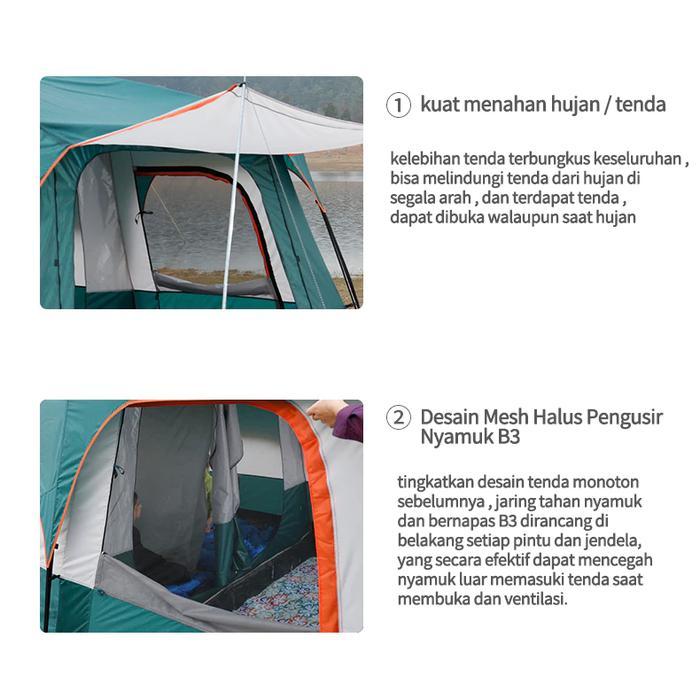Korvo Tenda Camping Jumbo 8-12 Orang Tenda Outdoor Ada 2 Ruangan Waterproof Luxury Automatic/Tenda