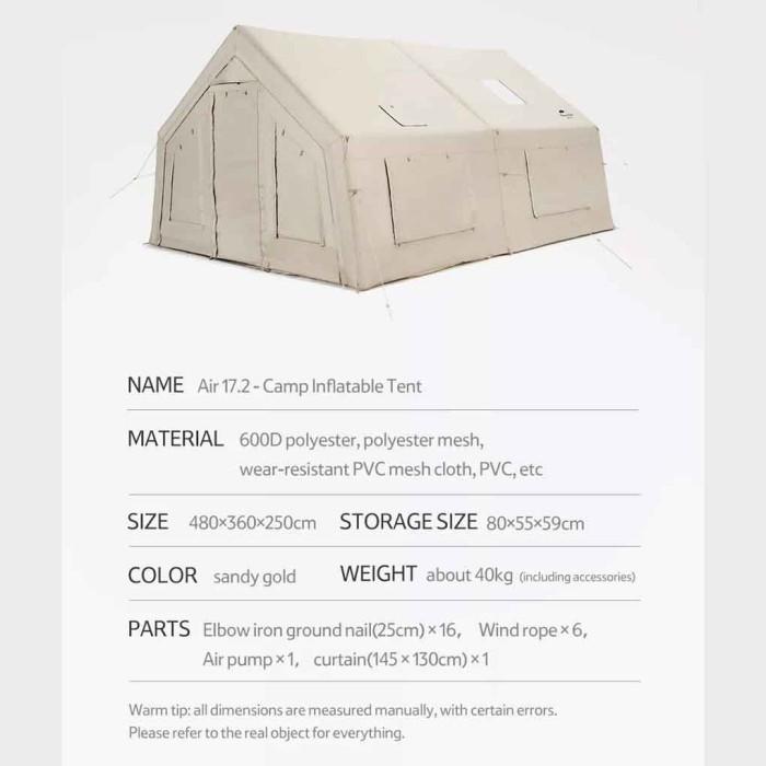 TERLARIS Tenda Glamping Naturehike CNH22ZP012 Air 17.2 Inflatable Tent 4-5p READY NO PO Camping