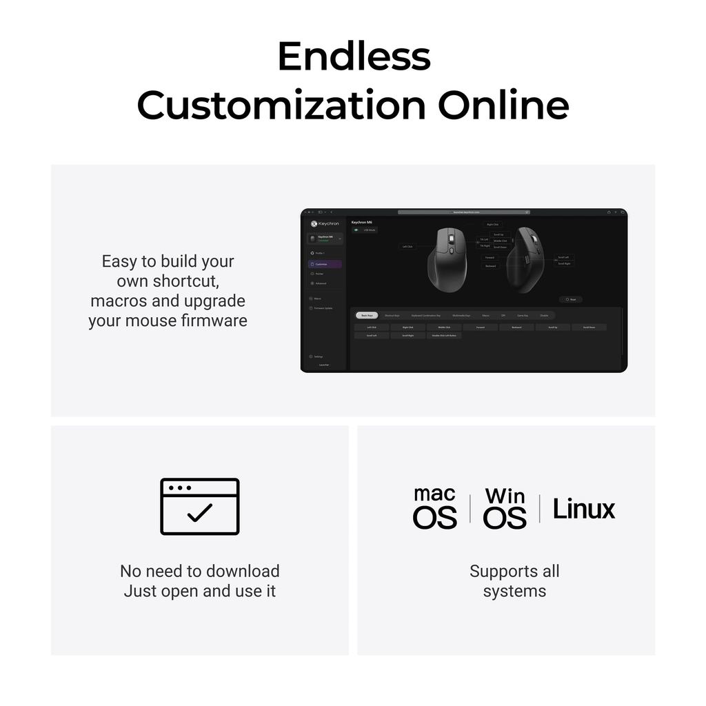Keychron M6 Wireless Optical Mouse 2.4GHz & Bluetooth TypeC Mice 3395 Sensor 1K Polling Rate