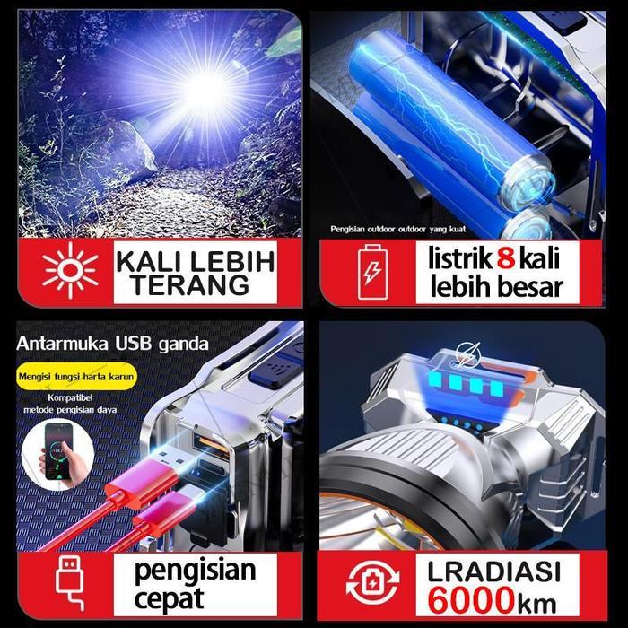 10000LUMEN Senter Kepala LED2000W HeadlampJumbo OutdoorCamping CahayaPutihDan Putih SuperTerang
