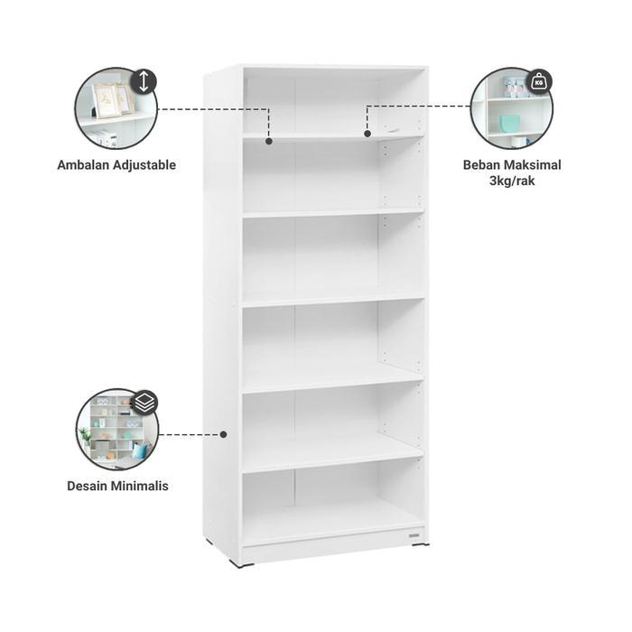Informa Pablo Rak Buku 6 Tingkat - Putih Bookshelf Susun Rak Bacaan Shelf Buku Lemari Buku