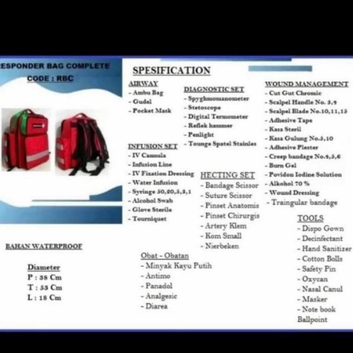 new Tas Emergency Kit Ransel Isi First Aid Kit Responder Bag plus isi