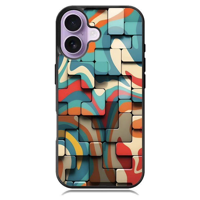 Retro Geometric Tiles Abstract | Colorful 3D Modern Tetris Pattern  Hybrid Case Casing Custom iPhone
